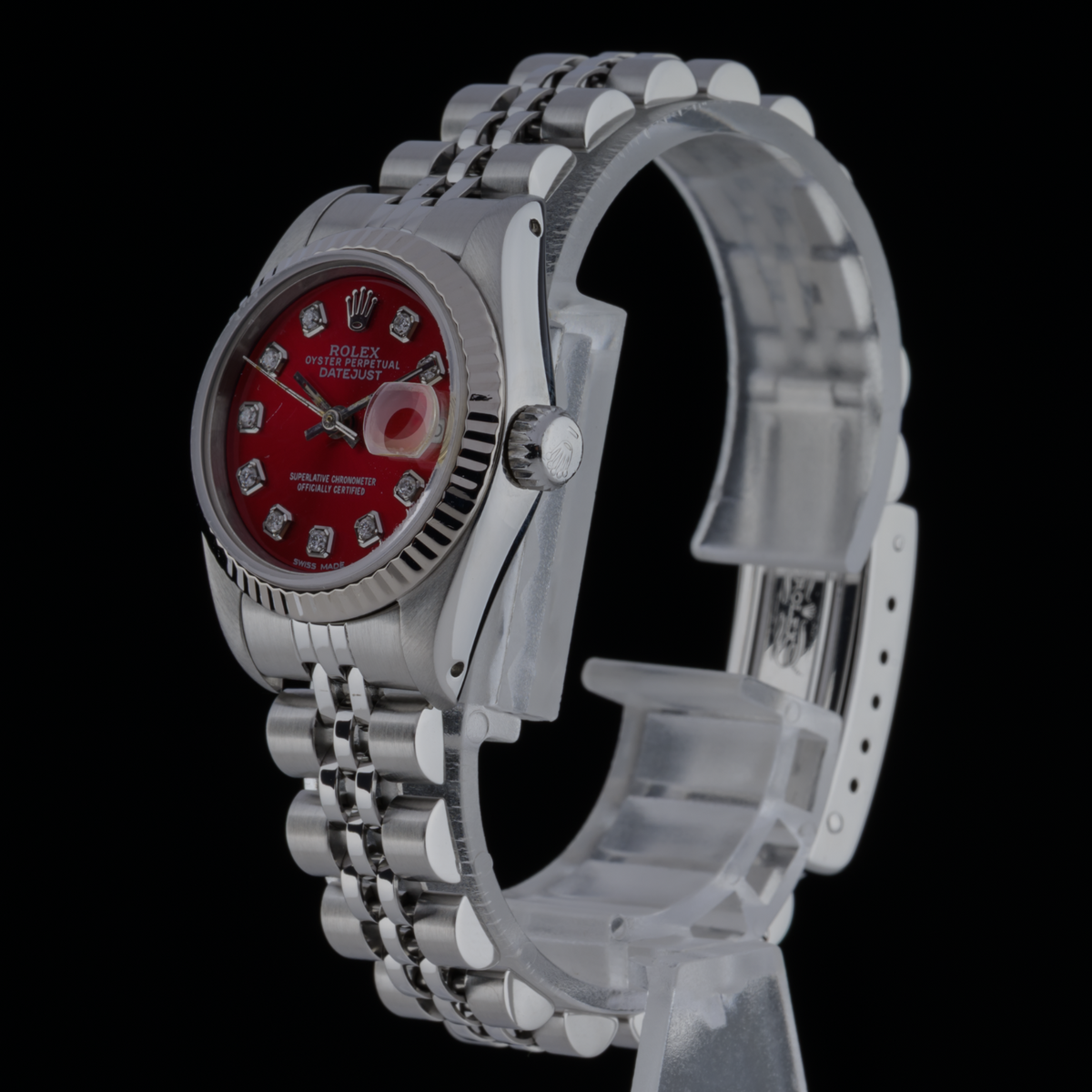 Rolex Datejust 69174 Custom Red Diamond Dial 26mm 18K Gold Ladies Watch + Box2